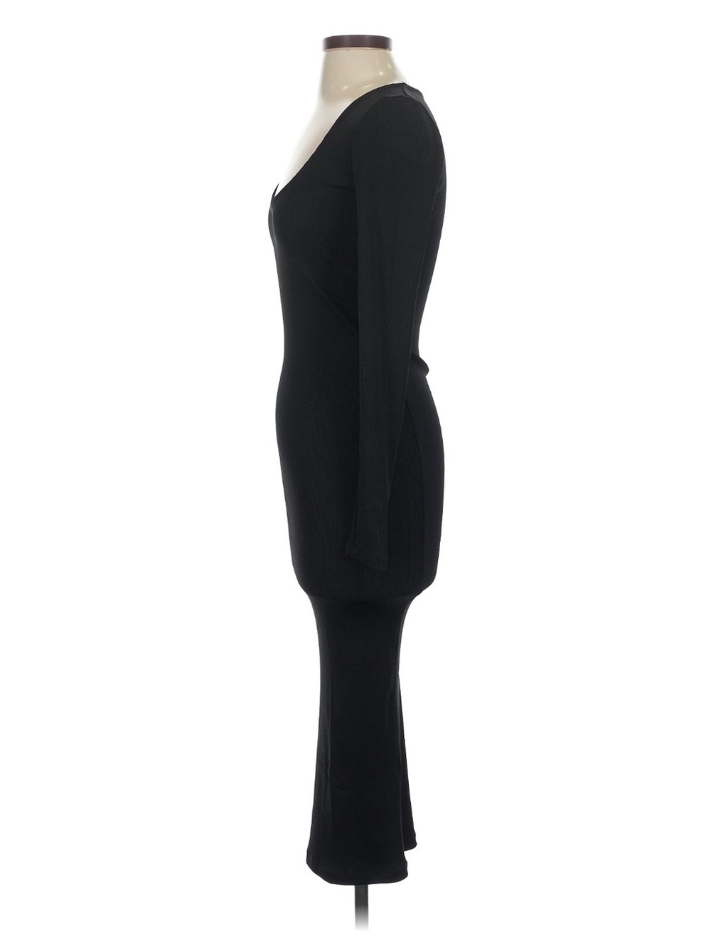 Anine Bing Black Ribbed Scoop-Neck Long Sleeve Midi Dress - Picture 4 of 7